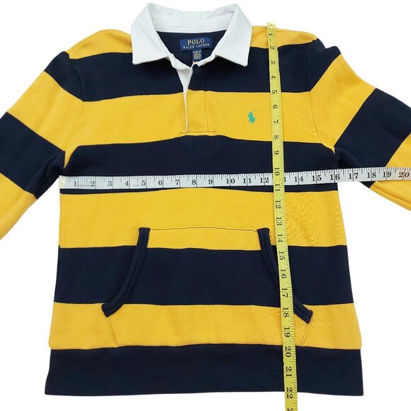 Polo Ralph Lauren Sweatshirt Big Boys M 10/12 Yellow Navy Striped Fleece Rugby - Picture 12 of 12